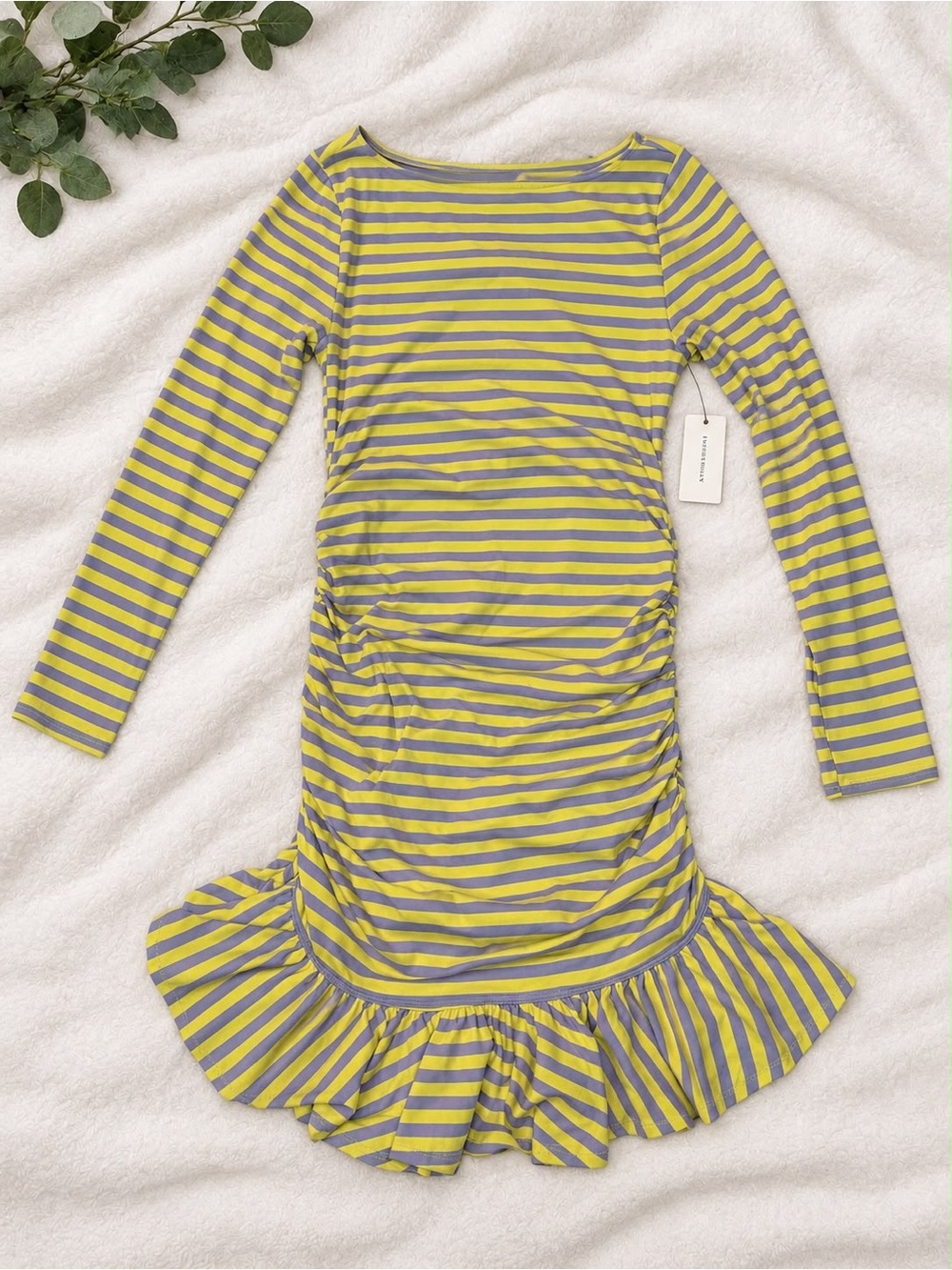 Anthropologie Yellow and lilac Striped Long-Sleeve Dress